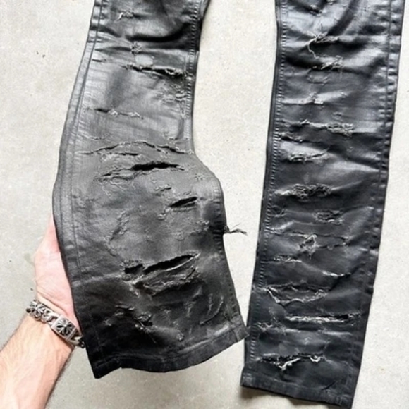 Dior Men's Black Skinny Jeans Waxed And Distressed Black 32w Heidi Slimane Rick - Picture 10 of 12